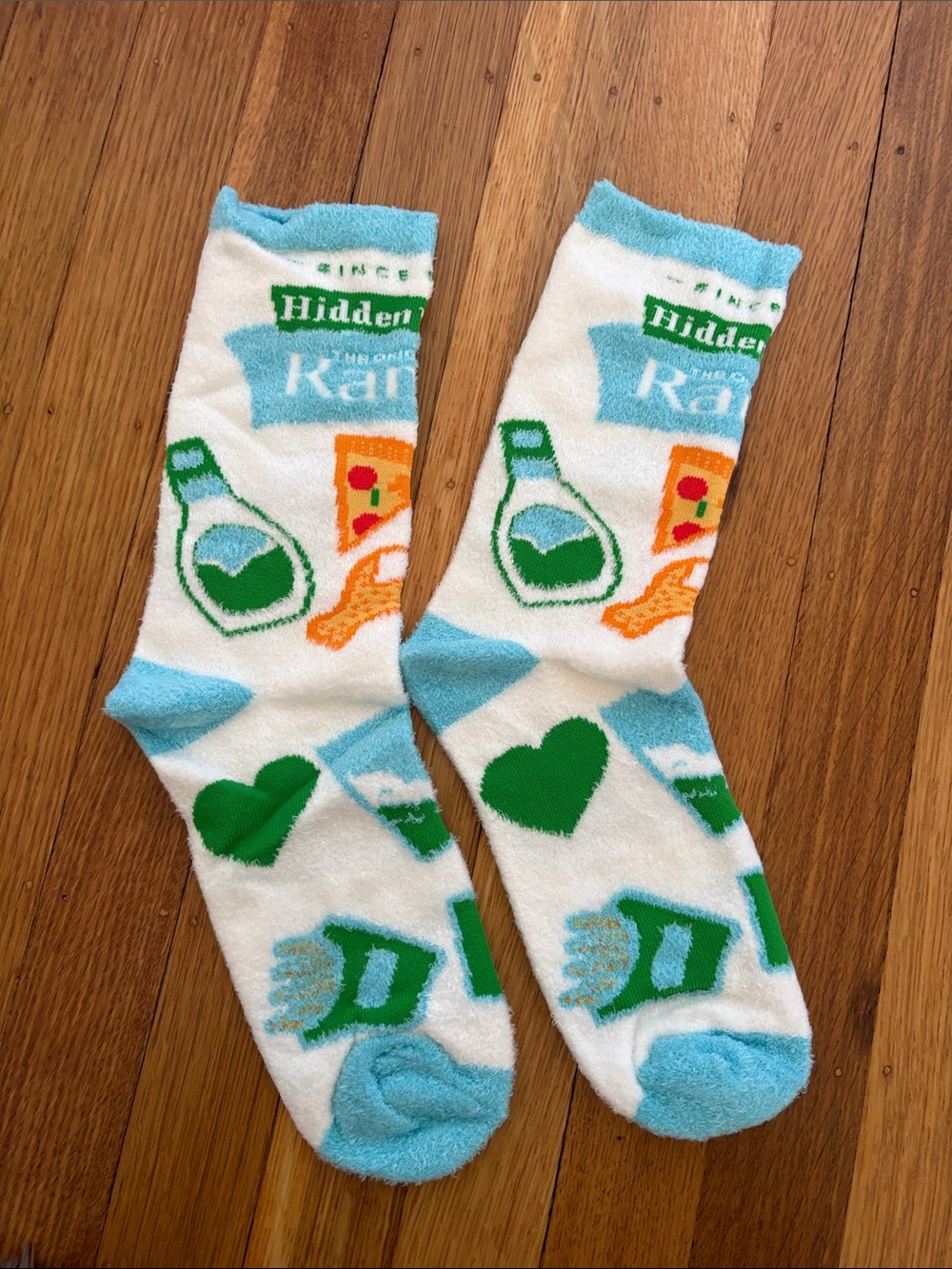 White & Aqua Novelty Crew Socks -